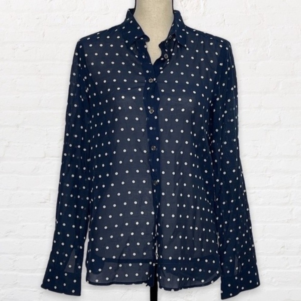 J. Crew size 4 blue polka dot silk cotton button down